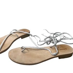 Reformation Jeanne White Leather Braided Tie Wrap Sandals Size 10